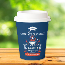 Graduation BBQ Party Backyard Navy Blue Papieren Bekers