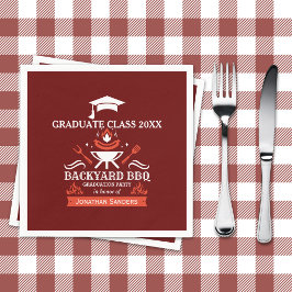 Graduation BBQ Party Backyard Red Background Servet