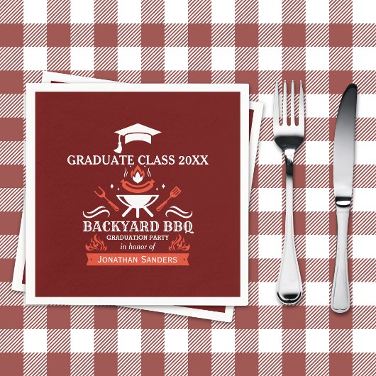 Graduation BBQ Party Backyard Red Background Servet