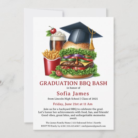 Graduation BBQ Party Invitation | Backyard Cookout Kaart (Voorkant)