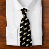 Graduation Black Gold Foil Cap Icon Pattern Bold Stropdas