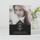 Graduation Black Golden Chic Lace Romantic Photo Kaart (Staand voorkant)