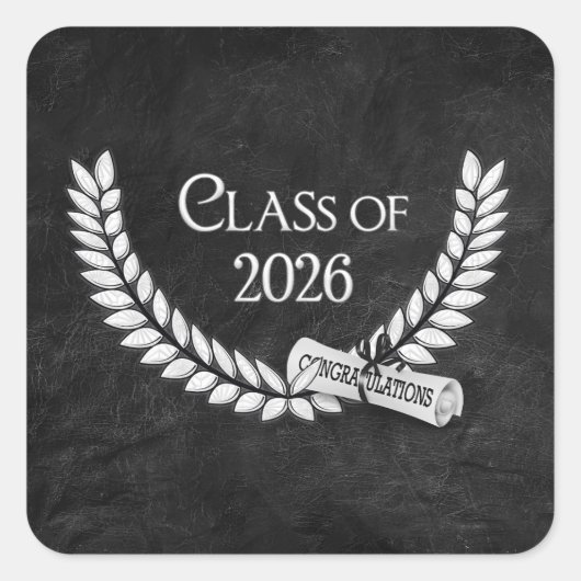Graduation Black Leather 2026 Laurel and Diploma Vierkante Sticker (Voorkant)