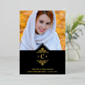 Graduation Black Real Golden Chic Lace Romantic Folie Uitnodiging (Staand Voorkant)