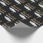 Graduation Black White and Gold Name Mastered It Cadeaupapier (Hoek)