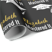 Graduation Black White and Gold Name Mastered It Cadeaupapier (Rol Hoek)