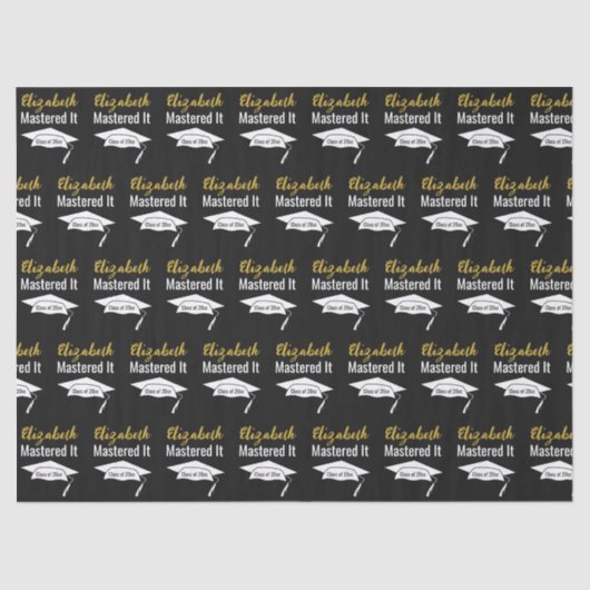 Graduation Black White and Gold Name Mastered It Tissuepapier (Voorkant)
