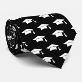 Graduation Black White Cap Icon Pattern Keepsake Stropdas (Opgerold)