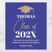 Graduation blue and gold wine label wijn etiket (Enkel label)