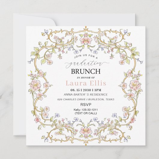 Graduation Brunch elegant modern watercolor Kaart (Voorkant)