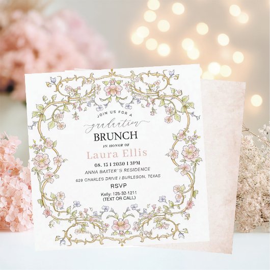 Graduation Brunch elegant modern watercolor Kaart