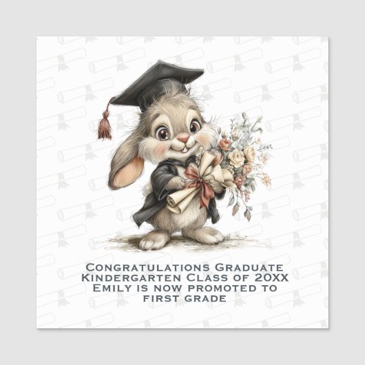 Graduation Bunny – Cute Diploma Pattern Naamplaatje (Voorkant)