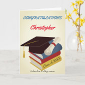 Graduation Cap and Books Gefeliciteerd Kaart (Gele Bloem)