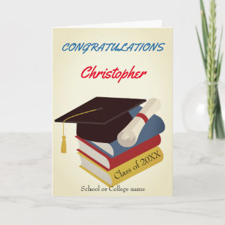 Graduation Cap and Books Gefeliciteerd Kaart