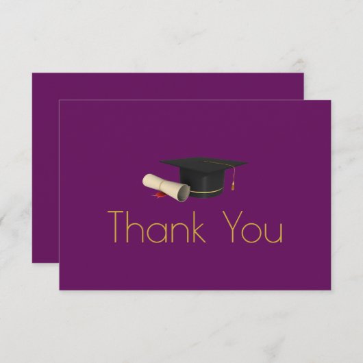 Graduation Cap and Diploma on Paars Dankuwel Bedankkaart (Voorkant / Achterkant)
