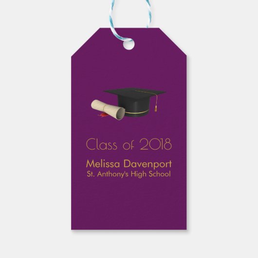 Graduation Cap and Diploma on Paars Dankuwel Cadeaulabel (Achterkant)