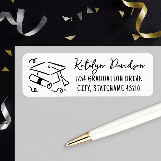 Graduation Cap and Diploma Return Address Etiket
