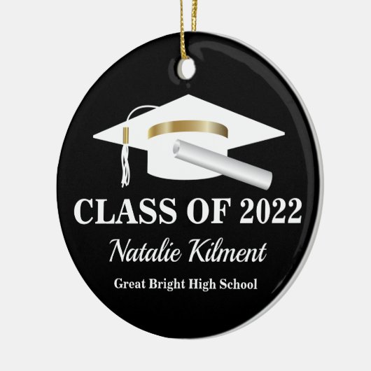 Graduation Cap Black and Gold Class of 2022 Photo Keramisch Ornament (Links)