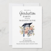 Graduation Cap Blauw Roze Bloemen Foto Afstuderen Kaart (Voorkant)