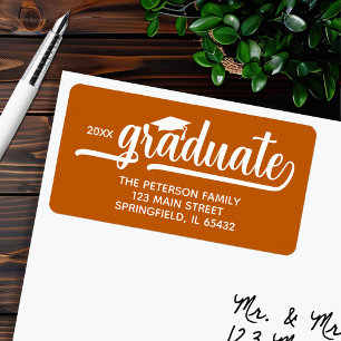 Graduation Cap Burnt Sinaasappel retouradres Etiket