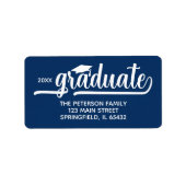 Graduation Cap Chique Script Blauw retouradres Etiket (Voorkant)