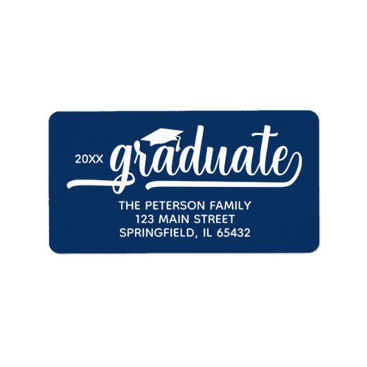 Graduation Cap Chique Script Blauw retouradres Etiket (Voorkant)