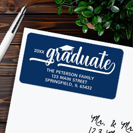 Graduation Cap Chique Script Blauw retouradres Etiket