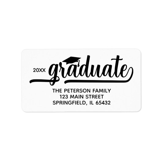 Graduation Cap Chique Script-retouradres Etiket (Voorkant)
