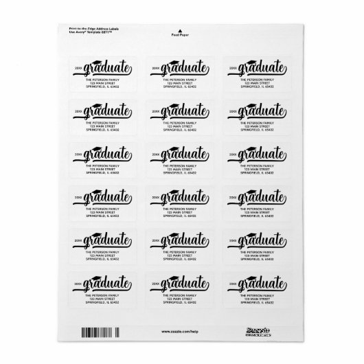 Graduation Cap Chique Script-retouradres Etiket (Full Sheet)