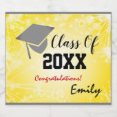 Graduation Cap, Class Year 20XX party Gold Sparkling Wijnetiket (Enkel label)