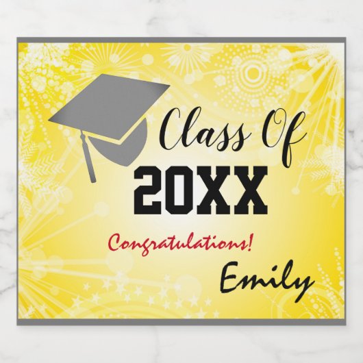 Graduation Cap, Class Year 20XX party Gold Sparkling Wijnetiket (Enkel label)