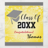 Graduation Cap, Class Year 20XX party Gold Wijn Etiket (Enkel label)
