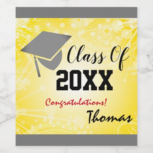 Graduation Cap, Class Year 20XX party Gold Wijn Etiket (Enkel label)
