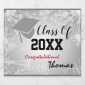 Graduation Cap, Class Year 20XX party Silver Bier Etiket (Enkel label)