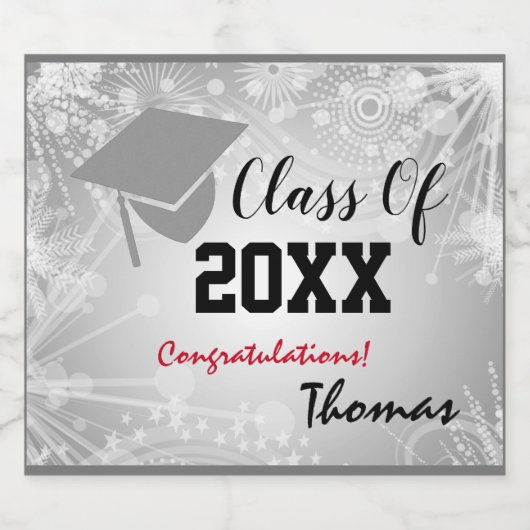 Graduation Cap, Class Year 20XX party Silver Bier Etiket (Enkel label)