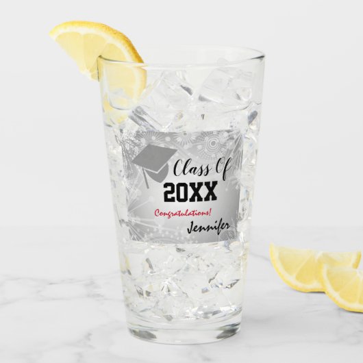 Graduation Cap, Class Year 20XX party Silver Glas (Voorkant ijs)