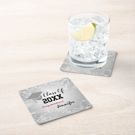 Graduation Cap, Class Year 20XX party Silver Kartonnen Onderzetters (Insitu)
