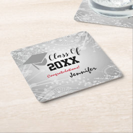 Graduation Cap, Class Year 20XX party Silver Kartonnen Onderzetters