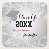 Graduation Cap, Class Year 20XX party Silver Kartonnen Onderzetters (Voorkant)