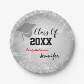 Graduation Cap, Class Year 20XX party Silver Papieren Bordje (Voorkant)