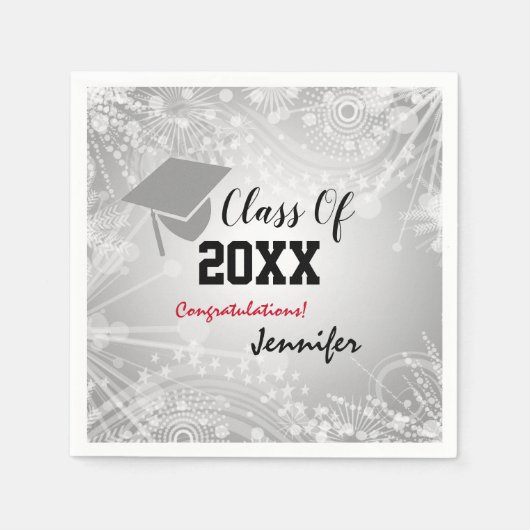 Graduation Cap, Class Year 20XX party Silver Servet (Voorkant)
