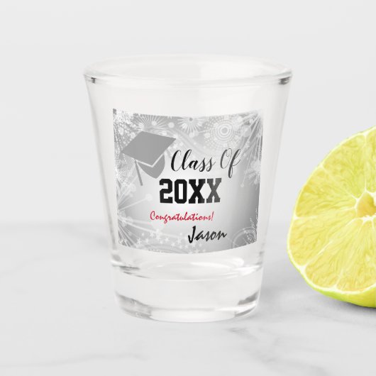 Graduation Cap, Class Year 20XX party Silver Shot Glas (Voorkant)