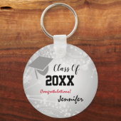 Graduation Cap, Class Year 20XX party Silver Sleutelhanger (Voorkant)