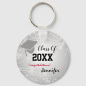 Graduation Cap, Class Year 20XX party Silver Sleutelhanger (Achterkant)