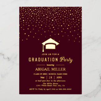 Graduation cap confetti Class Of 2025 burgundy Folie Uitnodiging