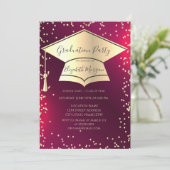 Graduation Cap,Diamonds Frame Red Graduation Kaart (Staand voorkant)