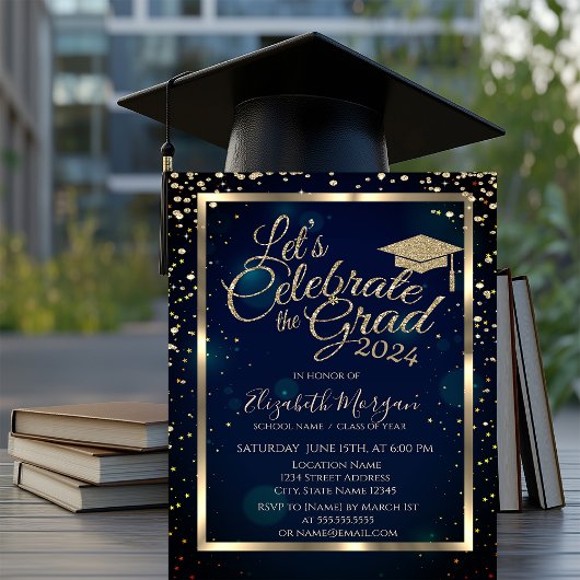 Graduation Cap Diamonds Sterren Navy Blauw Kaart