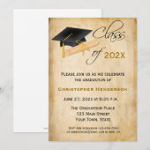 Graduation Cap, Diploma Parchment Look Invitation Kaart (Voorkant / Achterkant)