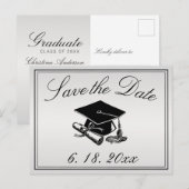 Graduation Cap Diploma Silver Save the Date Aankondigingskaart (Voorkant / Achterkant)