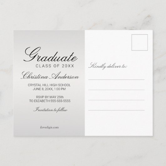 Graduation Cap Diploma Silver Save the Date Aankondigingskaart (Achterkant)